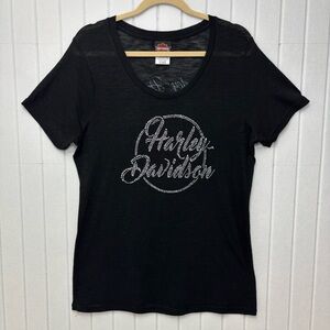 Harley-Davidson Nassau Black Tee with Silver Accents and Wings Size XXL